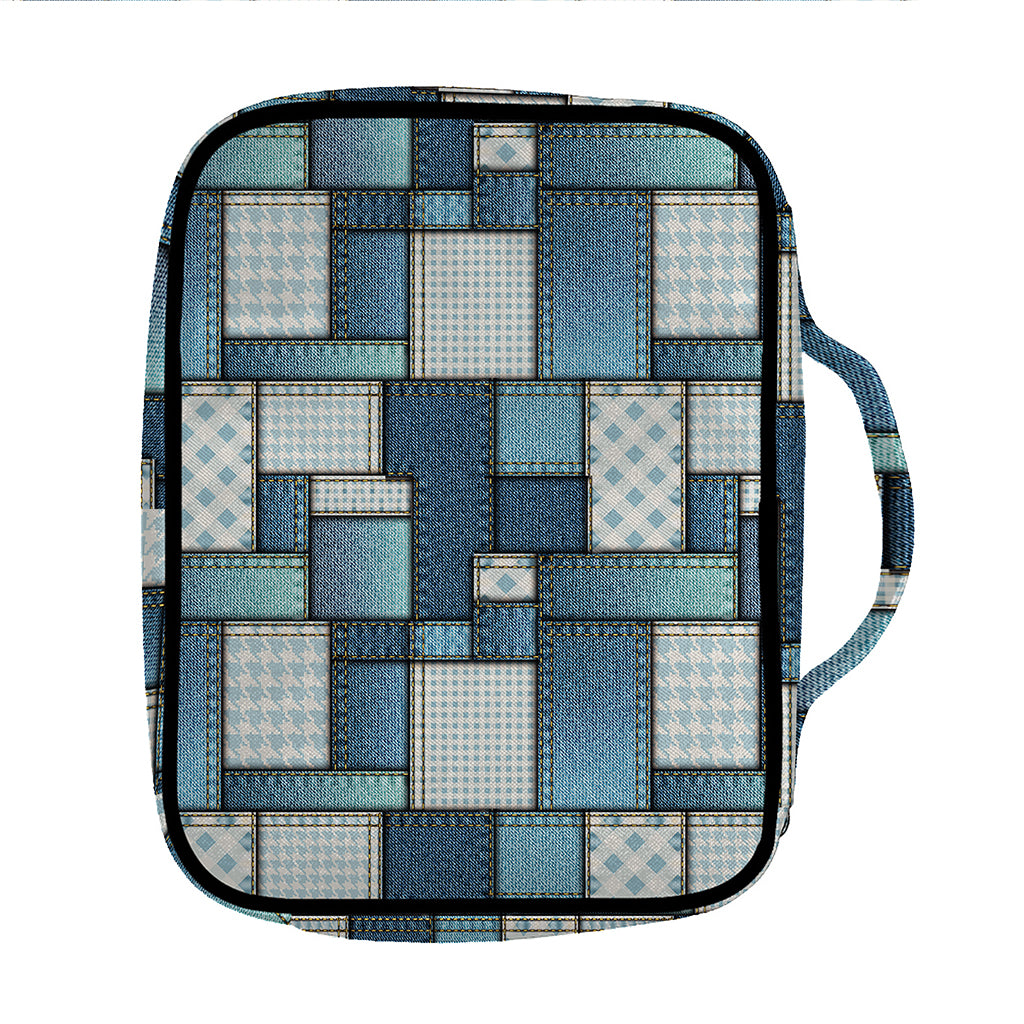 Plaid And Denim Patchwork Pattern Print Front Pocket Bible Bag
