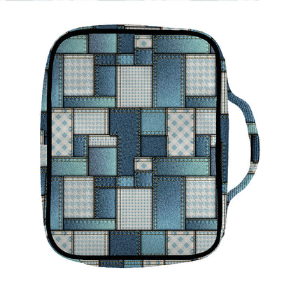 Plaid And Denim Patchwork Pattern Print Front Pocket Bible Bag
