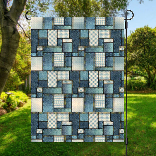Plaid And Denim Patchwork Pattern Print Garden Flag