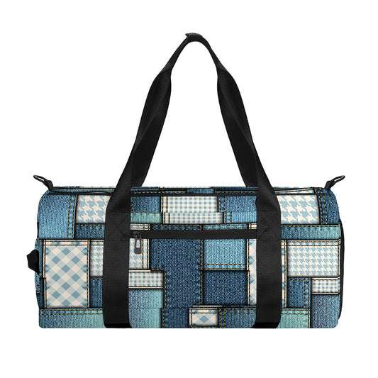 Plaid And Denim Patchwork Pattern Print Gym Bag