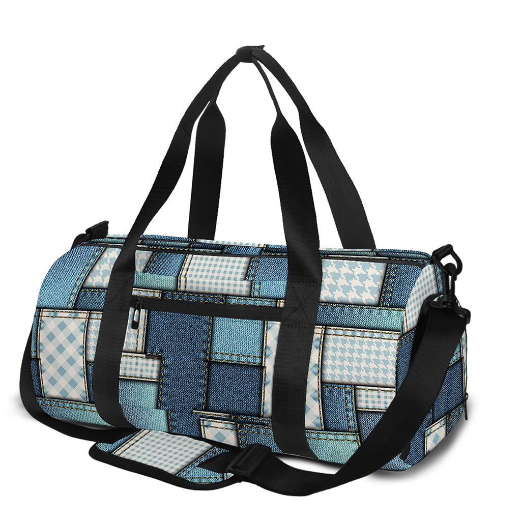 Plaid And Denim Patchwork Pattern Print Gym Bag