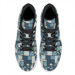 Plaid And Denim Patchwork Pattern Print High Top Leather Sneakers