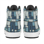 Plaid And Denim Patchwork Pattern Print High Top Leather Sneakers