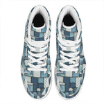 Plaid And Denim Patchwork Pattern Print High Top Leather Sneakers