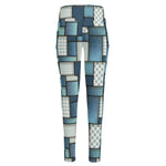 Plaid And Denim Patchwork Pattern Print High-Waisted Pocket Leggings