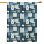 Plaid And Denim Patchwork Pattern Print House Flag