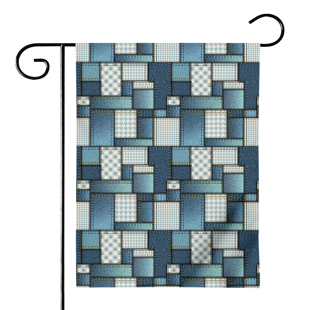 Plaid And Denim Patchwork Pattern Print House Flag