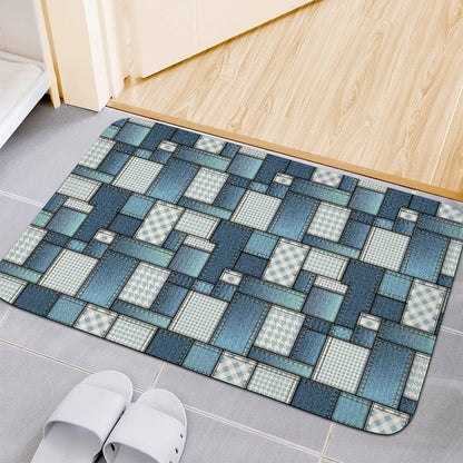 Plaid And Denim Patchwork Pattern Print Indoor Door Mat