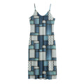 Plaid And Denim Patchwork Pattern Print Jersey Midi Cami Dress