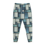 Plaid And Denim Patchwork Pattern Print Jogger Pants