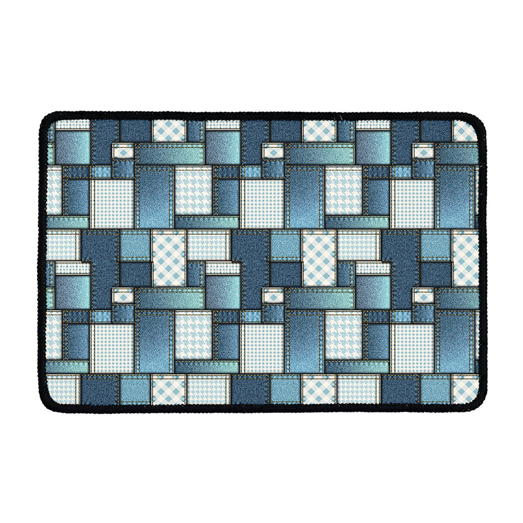 Plaid And Denim Patchwork Pattern Print Kitchen Mat
