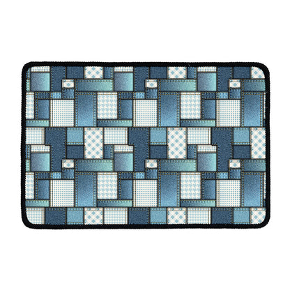 Plaid And Denim Patchwork Pattern Print Kitchen Mat