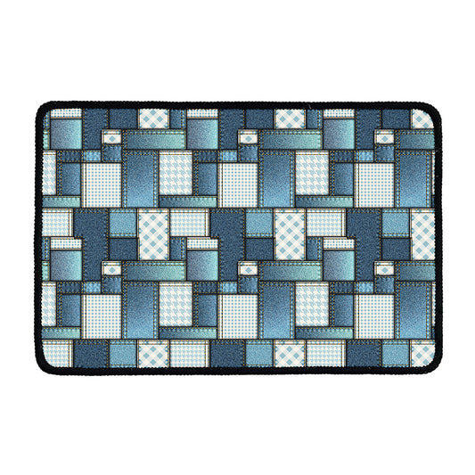 Plaid And Denim Patchwork Pattern Print Kitchen Mat