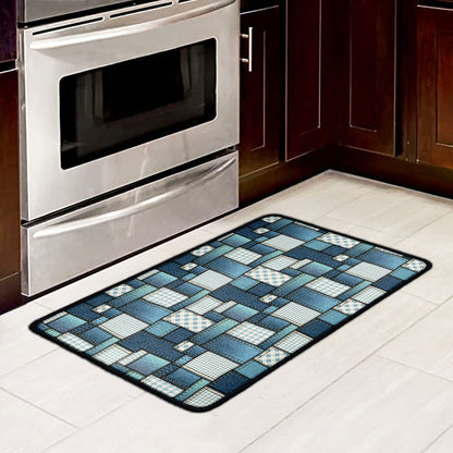 Plaid And Denim Patchwork Pattern Print Kitchen Mat