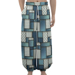 Plaid And Denim Patchwork Pattern Print Lantern Pants