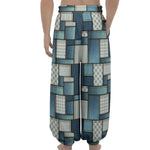 Plaid And Denim Patchwork Pattern Print Lantern Pants