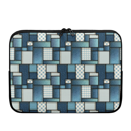 Plaid And Denim Patchwork Pattern Print Laptop Sleeve
