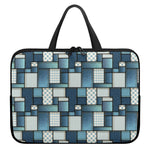 Plaid And Denim Patchwork Pattern Print Laptop Sleeve With Handle