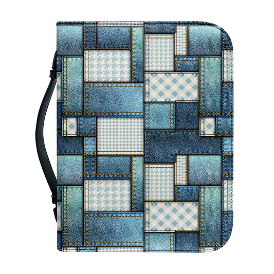 Plaid And Denim Patchwork Pattern Print Leather Bible Cover