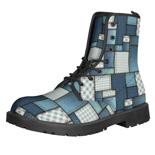 Plaid And Denim Patchwork Pattern Print Backpack