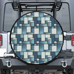 Plaid And Denim Patchwork Pattern Print Leather Spare Tire Cover