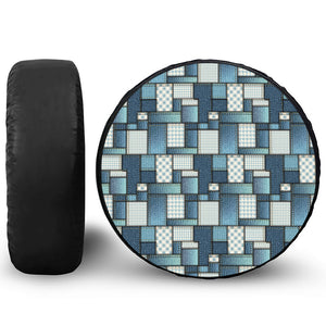 Plaid And Denim Patchwork Pattern Print Leather Spare Tire Cover