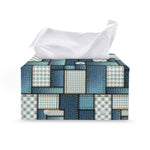Plaid And Denim Patchwork Pattern Print Leather Tissue Box Cover