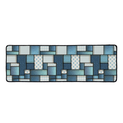 Plaid And Denim Patchwork Pattern Print Long Kitchen Mat