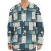 Plaid And Denim Patchwork Pattern Print Long Sleeve Baseball Jersey