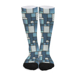 Plaid And Denim Patchwork Pattern Print Long Socks