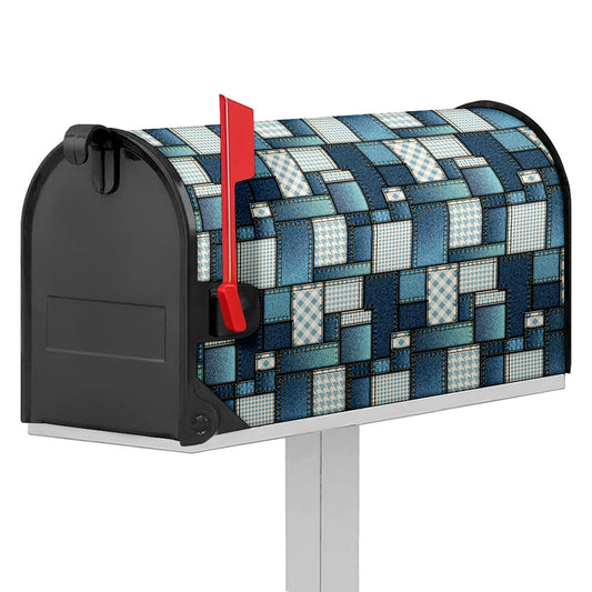 Plaid And Denim Patchwork Pattern Print Mailbox Cover