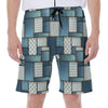 Plaid And Denim Patchwork Pattern Print Men's Beach Shorts