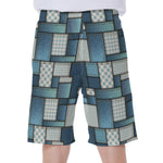 Plaid And Denim Patchwork Pattern Print Men's Beach Shorts