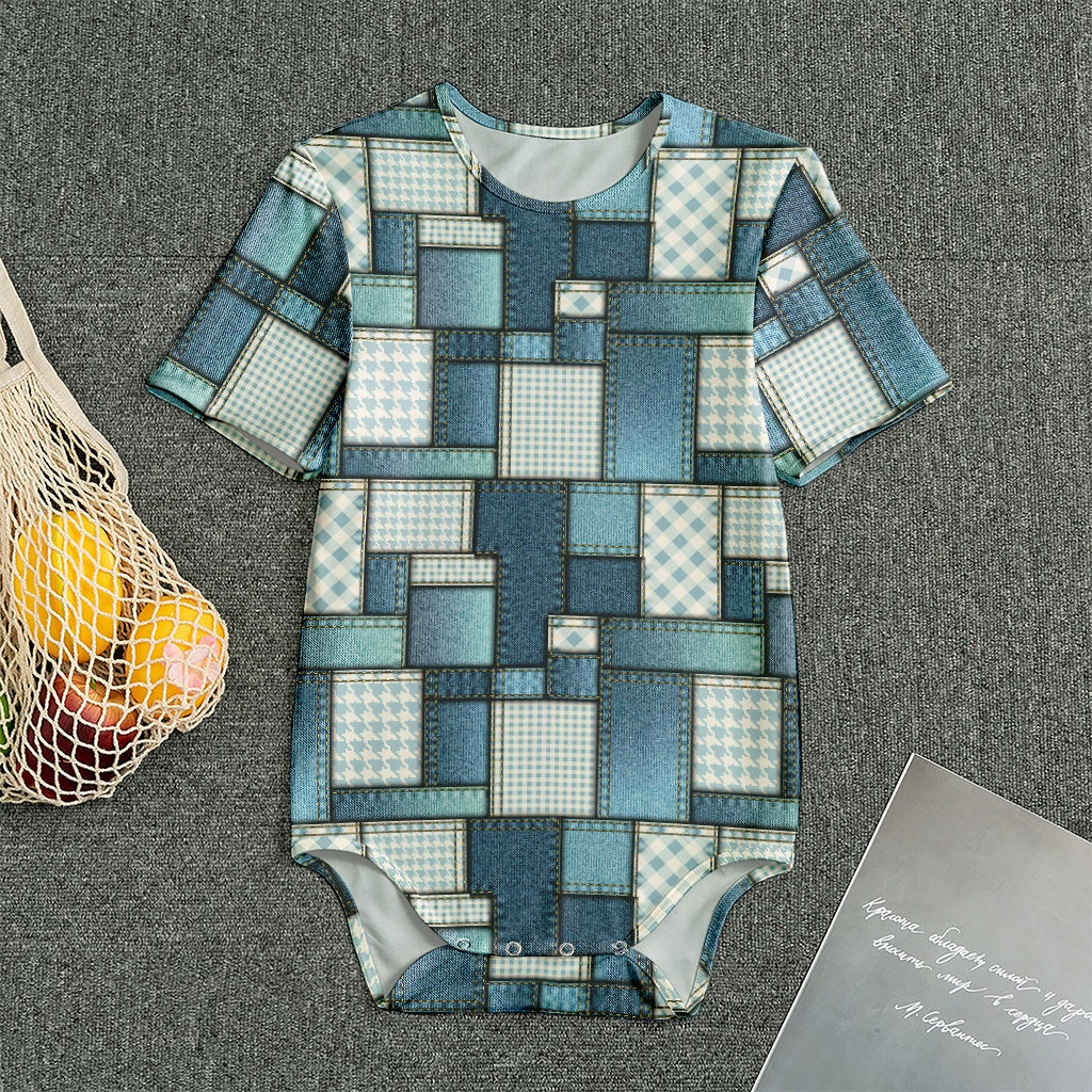 Plaid And Denim Patchwork Pattern Print Men's Bodysuit