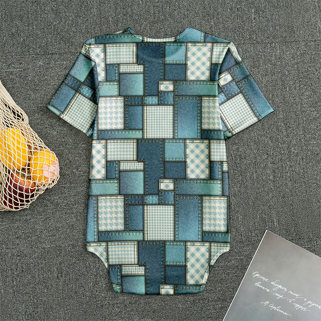 Plaid And Denim Patchwork Pattern Print Men's Bodysuit