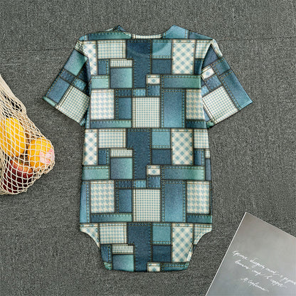 Plaid And Denim Patchwork Pattern Print Men's Bodysuit