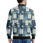 Plaid And Denim Patchwork Pattern Print Men's Bomber Jacket