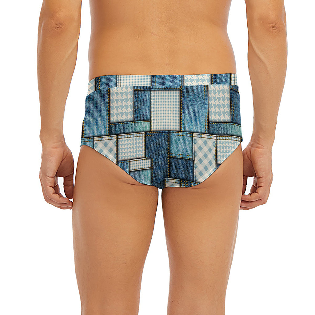 Plaid And Denim Patchwork Pattern Print Men's Briefs