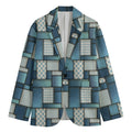 Plaid And Denim Patchwork Pattern Print Men's Cotton Blazer