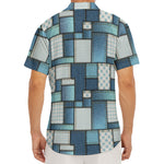 Plaid And Denim Patchwork Pattern Print Men's Deep V-Neck Shirt