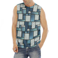 Plaid And Denim Patchwork Pattern Print Men's Fitness Tank Top