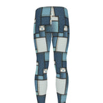 Plaid And Denim Patchwork Pattern Print Men's leggings