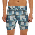 Plaid And Denim Patchwork Pattern Print Men's Long Boxer Briefs