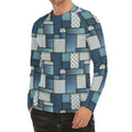 Plaid And Denim Patchwork Pattern Print Men's Long Sleeve Rash Guard