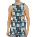 Plaid And Denim Patchwork Pattern Print Men's Muscle Tank Top