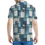Plaid And Denim Patchwork Pattern Print Men's Polo Shirt