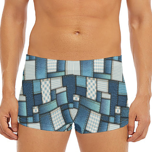 Plaid And Denim Patchwork Pattern Print Men's Short Boxer Briefs