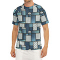 Plaid And Denim Patchwork Pattern Print Men's Short Sleeve Rash Guard