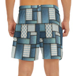 Plaid And Denim Patchwork Pattern Print Men's Split Running Shorts