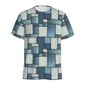 Plaid And Denim Patchwork Pattern Print Men's Athletic T-Shirt